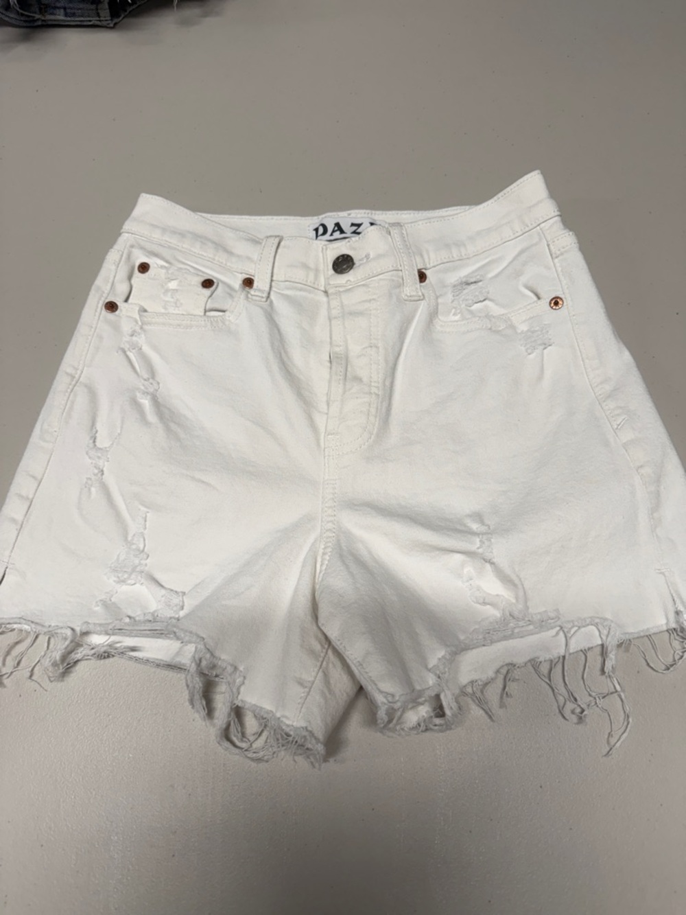 DAZY White Distressed High-Rise Denim Shorts